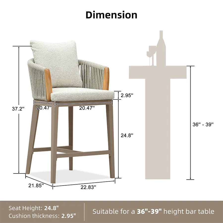PURPLE LEAF Hailar Outdoor Bar Stools Chair Modern Rattan Bar Stool with Back and Cushion for Balcony, Indoor or Outdoor, Kitchen Island