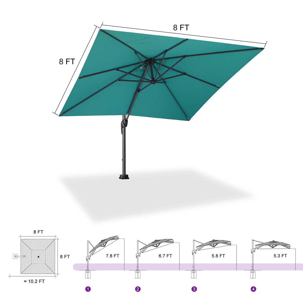 PURPLE LEAF Pool Umbrella Outdoor Cantilever Umbrella with In-ground Base