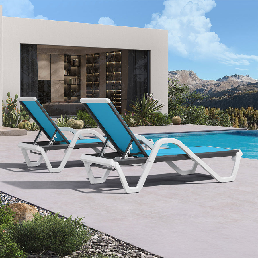PURPLE LEAF Patio Chaise Lounge Plastic Pool Outdoor Lounge Chair with Aluminum Frame Stackable Patio Tanning Chairs for Poolside Sunbathing Beach Deck Yard