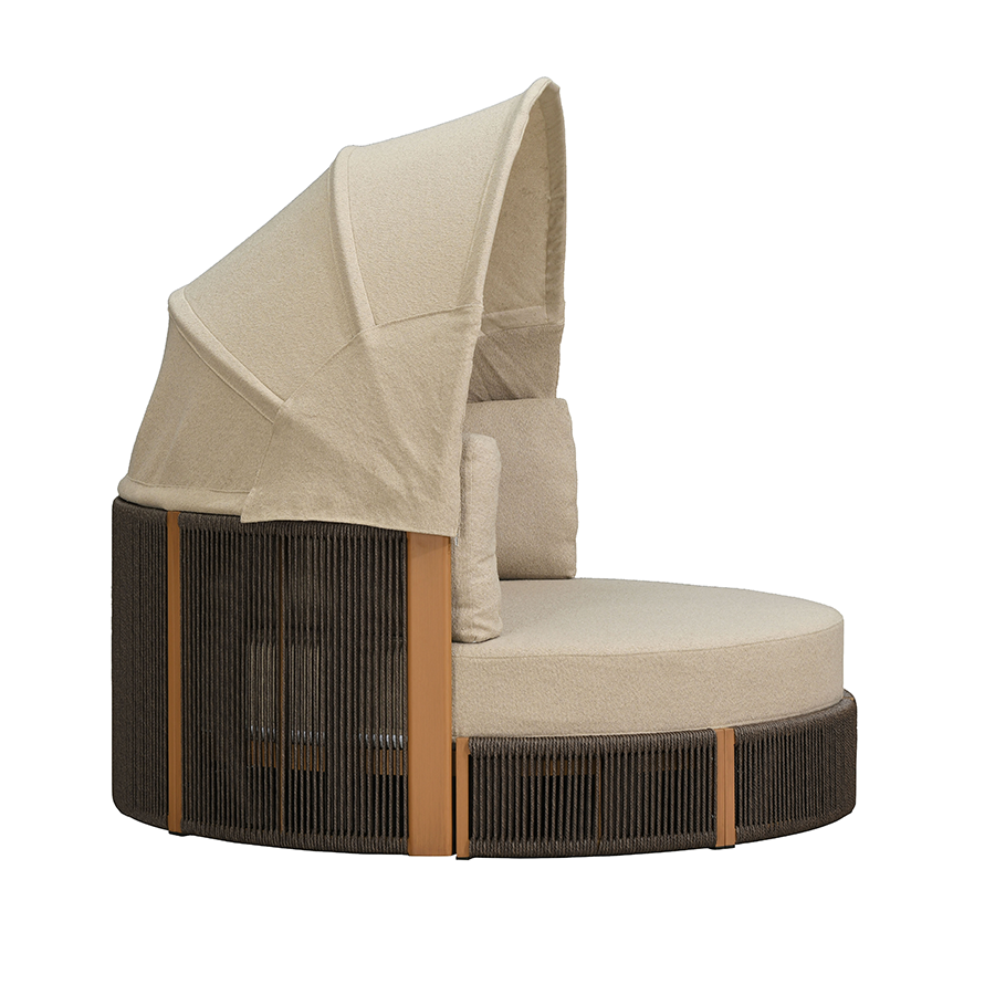 PURPLE LEAF Outdoor Round Daybed Chaise Lounge with Adjustable Canopy for Patio, Olefin fabric cover, thickened seat and back cushion, adjustable canopy, all weather aluminum frame, elegant wicker design