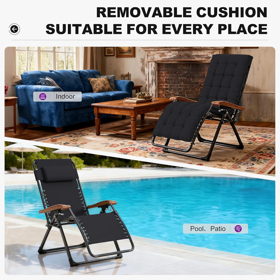 PURPLE LEAF Outdoor Reclining Chair Patio Zero Gravity Chaise Lounge Folding Chair with Removable Cushion Adjustable Headrest for Lawn Camping Beach Pool