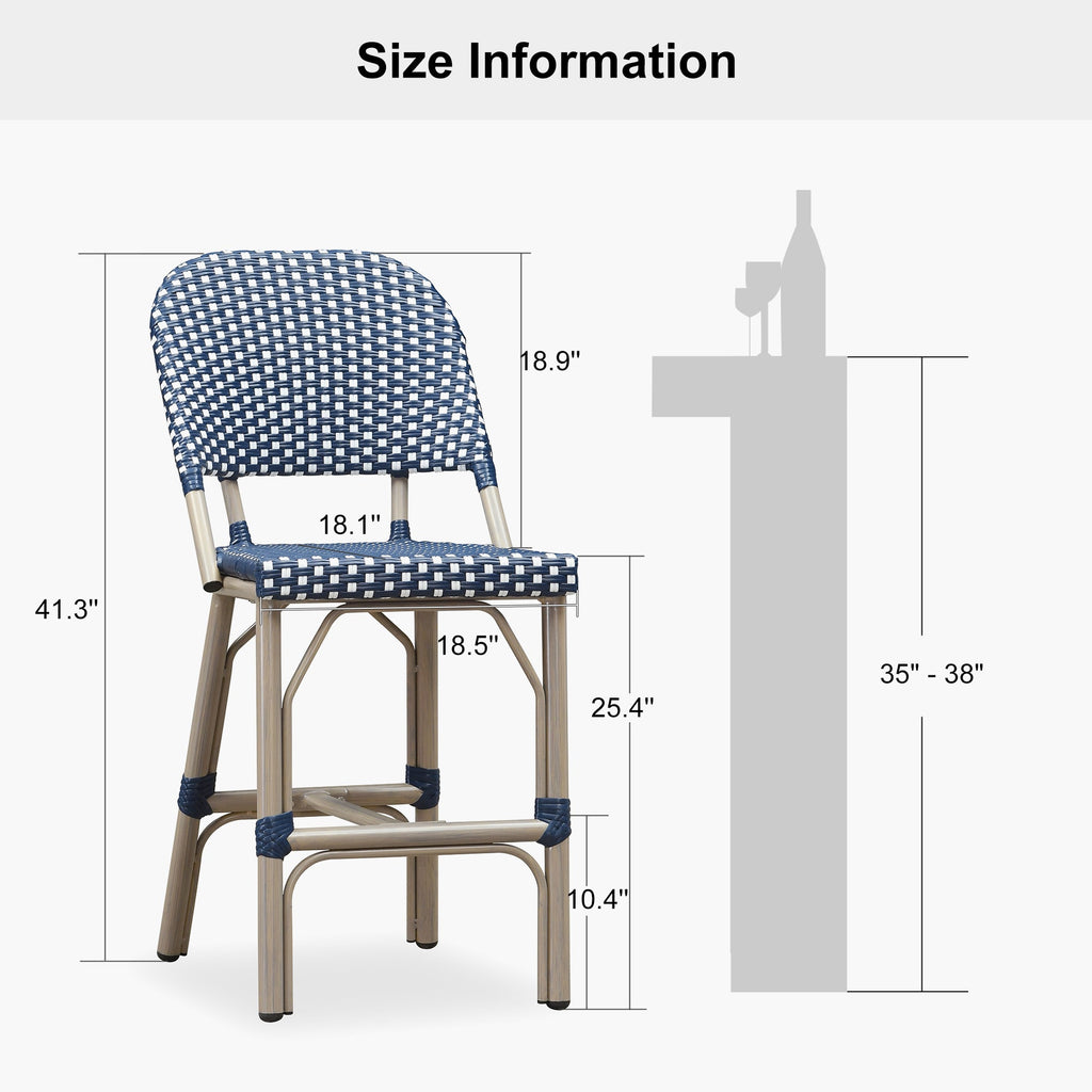 PURPLE LEAF Outdoor Bar Height Stools Set of 2 French Country Patio Rattan Bar Stool Chairs Outdoor Armless Barstools for Porch Garden Indoor Kitchen