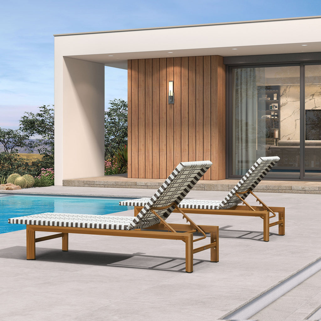 PURPLE LEAF Outdoor Teak Chaise Lounge Chair, Wood Grain Aluminum Outdoor Pool Lounge Chairs with Adjustable Backrest, Breathable Recliner for Patio, Poolside, Garden