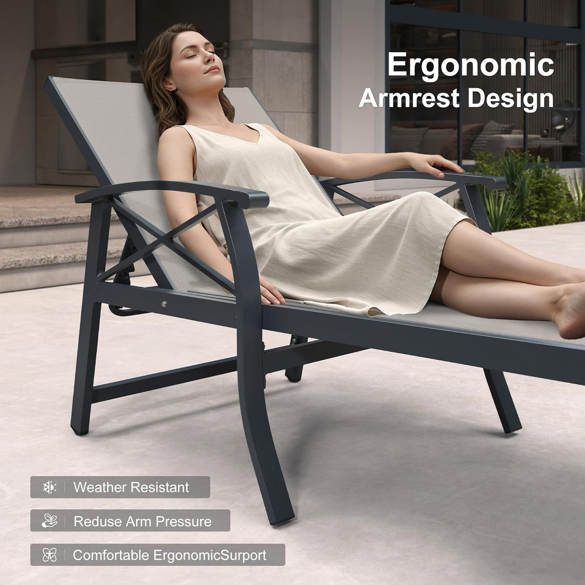 PURPLE LEAF Oversized Chaise Lounge Chair Outdoor Extra Wide Pool Lounge Chairs 5 Adjustable Position with Armrests and Side Table, Aluminum Patio Lounge Chair for Outside, Backyard, Pool