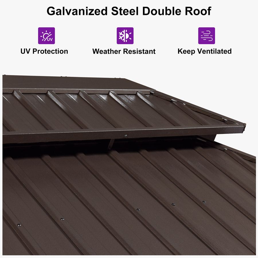 PURPLE LEAF Hardtop Gazebo Featuring Galvanized Steel Double Roof and Bronze Aluminum Frame with Curtains and Netting for Patio and Poolside