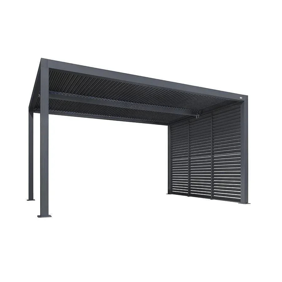 PURPLE LEAF Athena Louvered Pergola Grey Outdoor Aluminum Pergola with Shutter Wall Adjustable Gazebo Rainproof for Patio Deck Garden