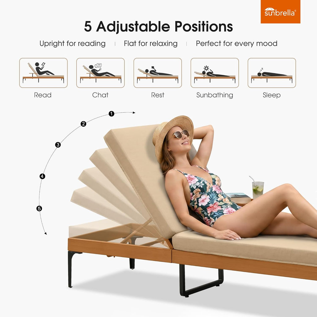 PURPLE LEAF Outdoor Chaise Lounge Sunbrella Patio Lounge Chair Recliner and Cushion for Poolside Balcony Backyard