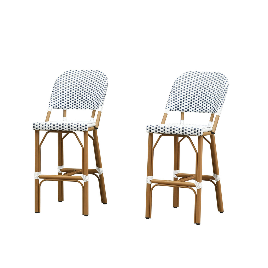 PURPLE LEAF Outdoor Bar Height Stools Set of 2 French Country Patio Rattan Bar Stool Chairs Outdoor Armless Barstools for Porch Garden Indoor Kitchen