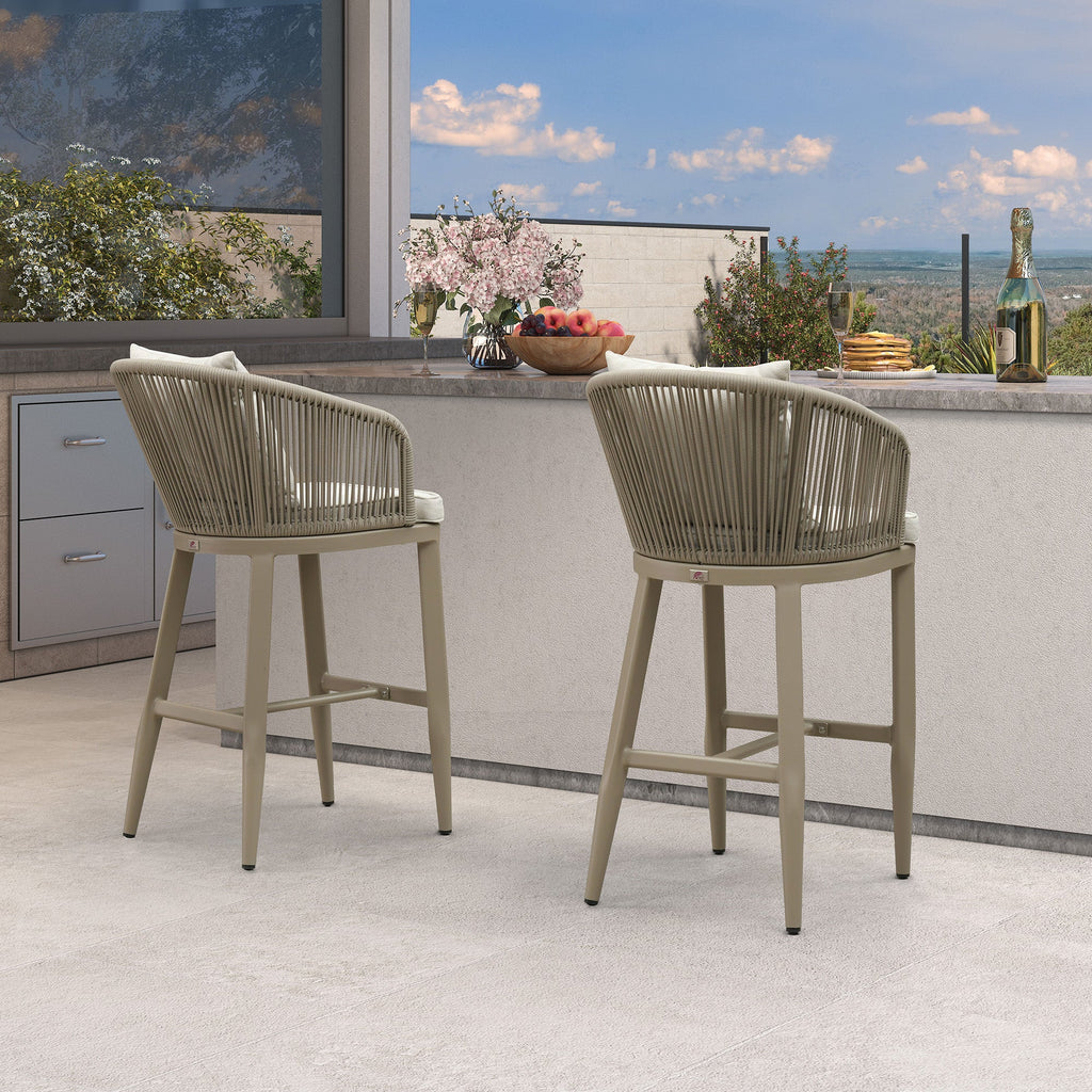 PURPLE LEAF Outdoor Bar Stools Patio Modern Aluminum Rattan High Back & Arms Bar Chairs with Removable Cushions and Pillows  for Outdoor or Indoor