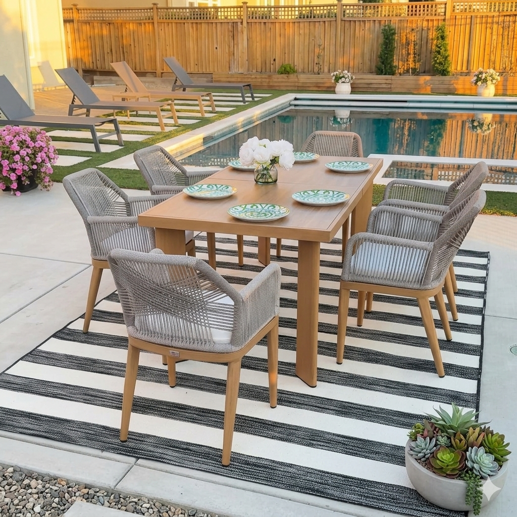 PURPLE LEAF Outdoor Dining Set with Sunbrella Cushions wicker patio table set  for Kitchen Deck Garden Outdoor Furniture Sets