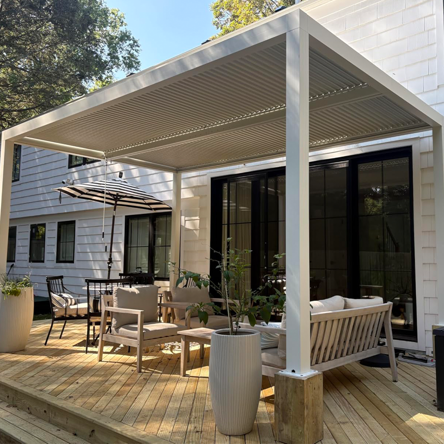 PURPLE LEAF Athena Louvered Pergola Modern White Pergola with Adjustable Roof for Deck Backyard Garden