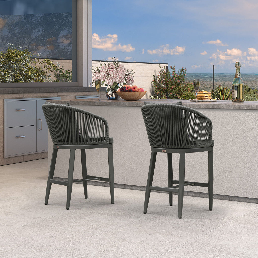 PURPLE LEAF Outdoor Bar Stools Patio Modern Aluminum Rattan High Back & Arms Bar Chairs with Removable Cushions and Pillows  for Outdoor or Indoor