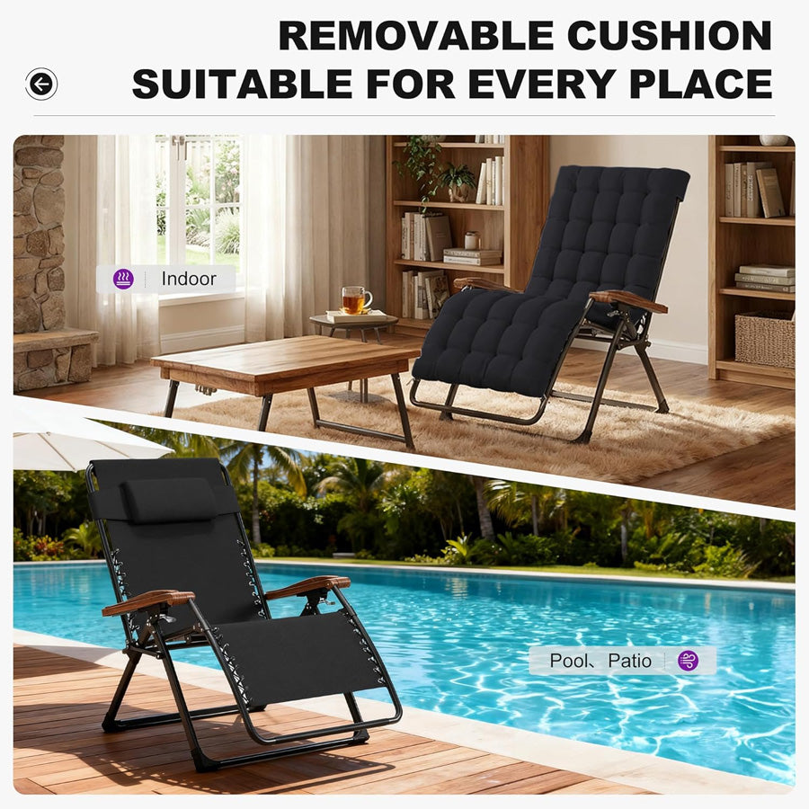 PURPLE LEAF Outdoor Reclining Chair Patio Zero Gravity Chaise Lounge Folding Chair with Removable Cushion Adjustable Headrest for Lawn Camping Beach Pool