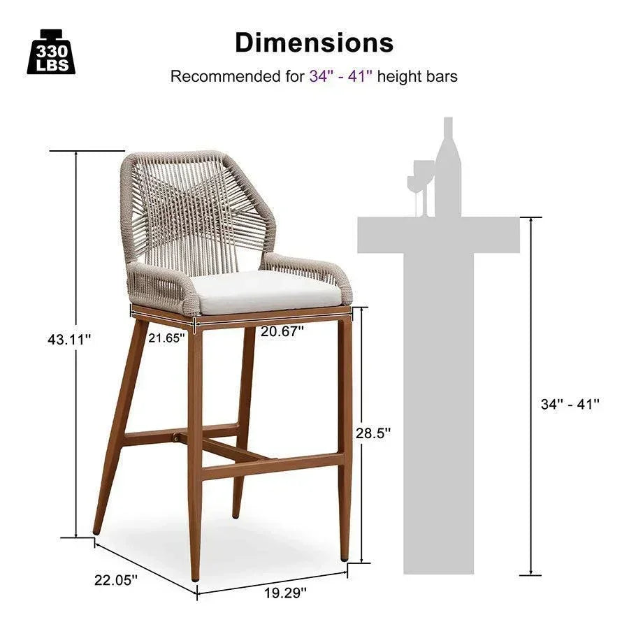 PURPLE LEAF Patio Sunbrella Bar Stools Set of 2  Rattan Bar Aluminum Bar Stool Outdoor Barstools with Back and Cushion for Garden Kitchen Island