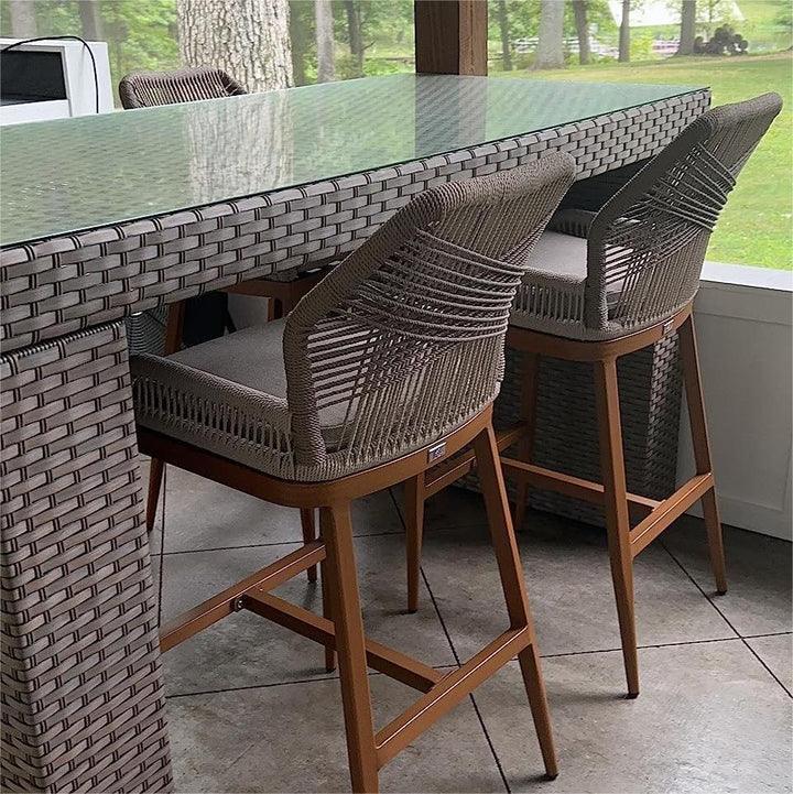 PURPLE LEAF Bar Stools Set of 4 Outdoor Aluminum Barstools with Back Modern Wicker Rattan Boho Garden Pool Patio Bar Chairs