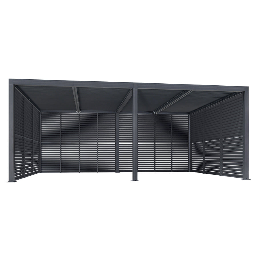 PURPLE LEAF Athena Louvered Pergola Grey Outdoor Aluminum Pergola with Shutter Wall Adjustable Gazebo Rainproof for Patio Deck Garden
