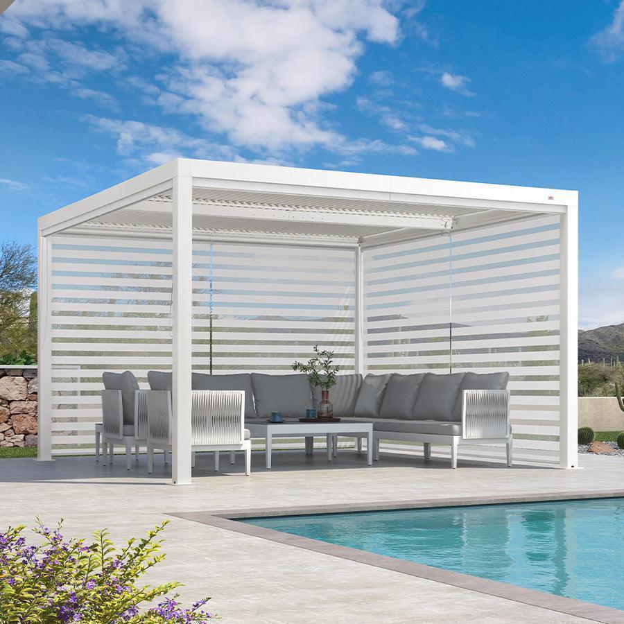 PURPLE LEAF Athena Louvered Pergola White Outdoor Aluminum Pergola with Roller Blind Adjustable Gazebo for Patio Deck Garden