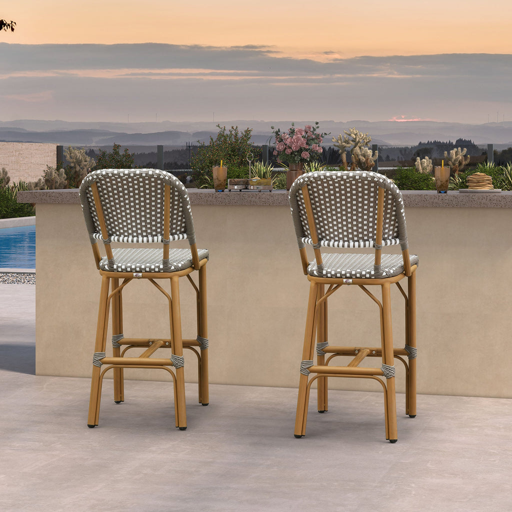 PURPLE LEAF Outdoor Bar Height Stools Set of 2 French Country Patio Rattan Bar Stool Chairs Outdoor Armless Barstools for Porch Garden Indoor Kitchen
