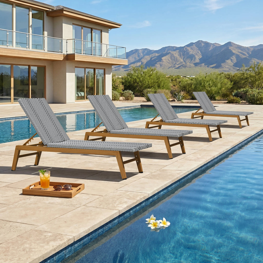 PURPLE LEAF Pool Oversized Lounge Chairs Rattan Aluminium Patio Chaise Lounge Outdoor Adjustable Recliner Finish Loungers Woven PE Sun Chairs for Poolside Deck Beach