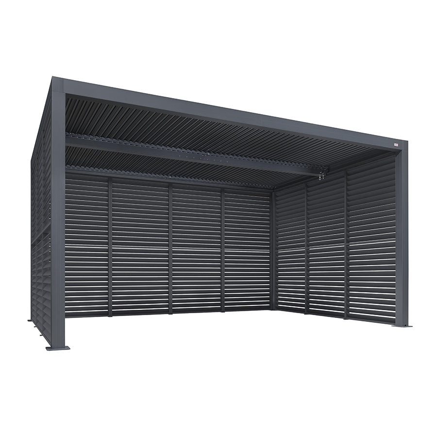 PURPLE LEAF Athena Louvered Pergola Grey Outdoor Aluminum Pergola with Shutter Wall Adjustable Gazebo Rainproof for Patio Deck Garden