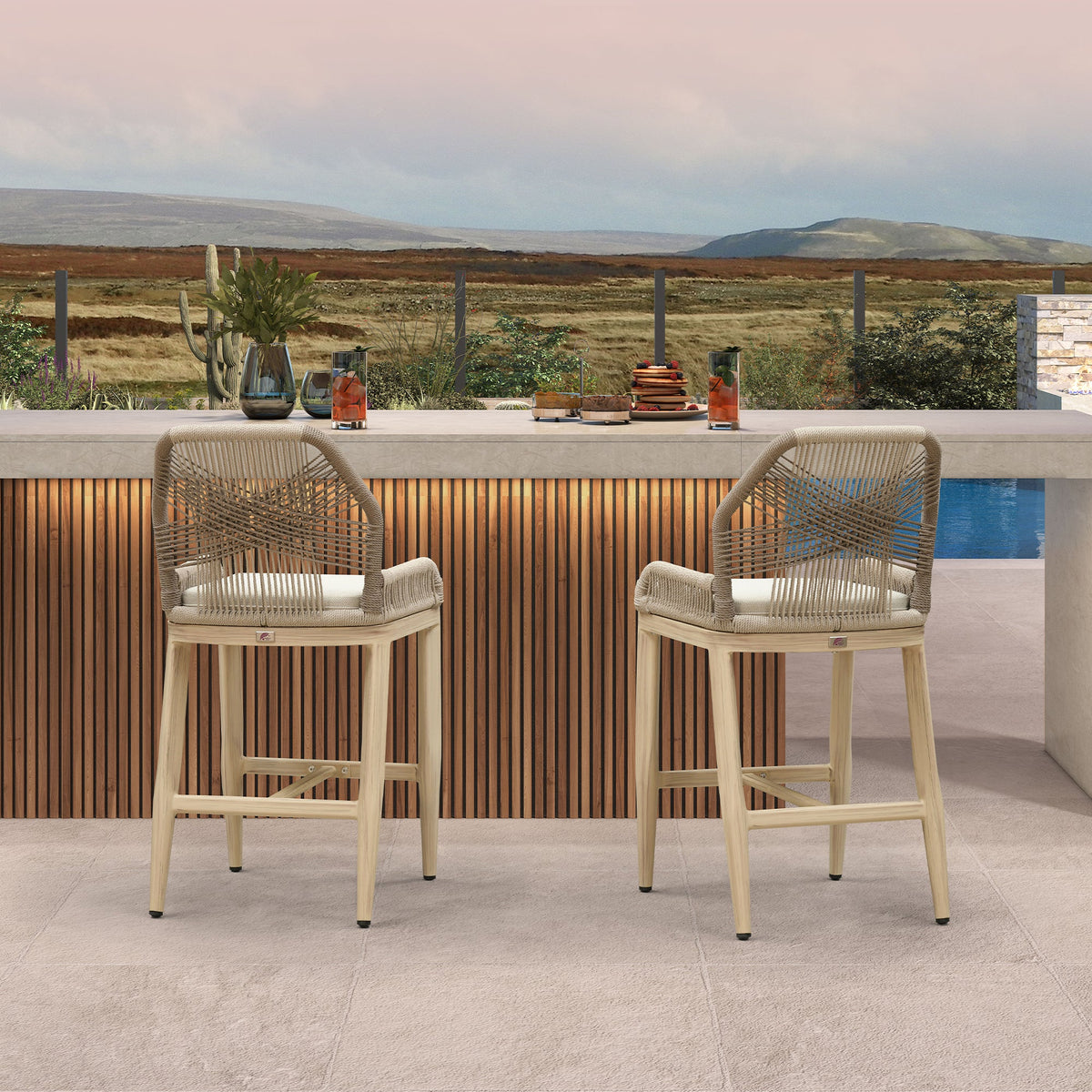 PURPLE LEAF Patio Bar Stools Counter Stools Outdoor Rattan Chairs with Back Modern Aluminum Woven Barstools for Garden Patio Kitchen Indoor