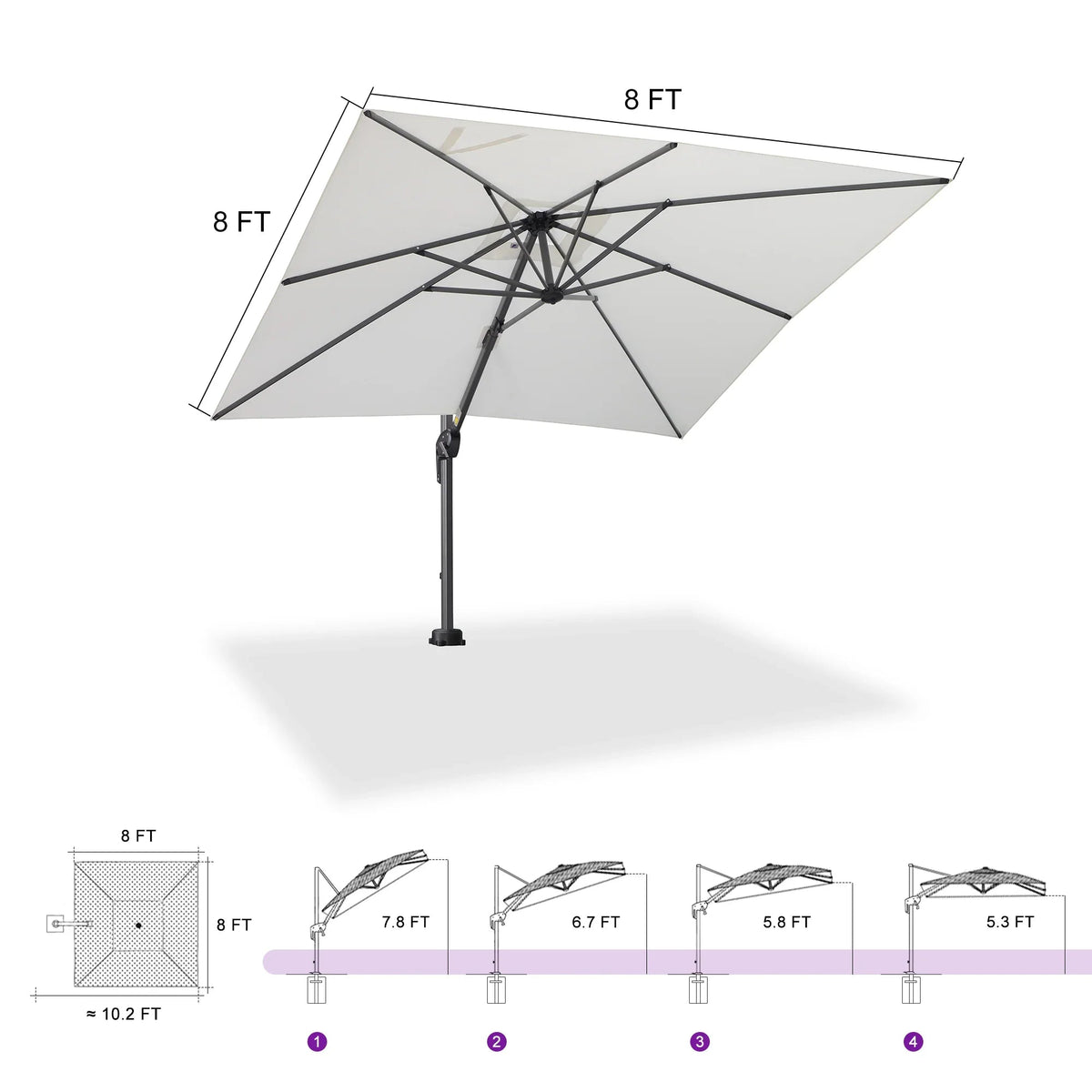 PURPLE LEAF Pool Umbrella Outdoor Cantilever Umbrella with In-ground Base