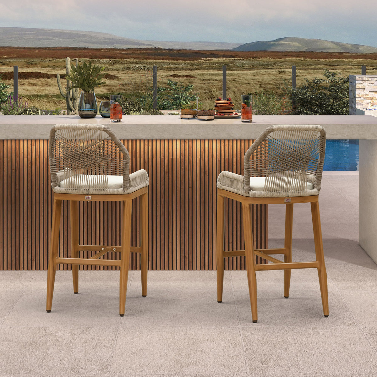 PURPLE LEAF Patio Bar Stools Counter Stools Outdoor Rattan Chairs with Back Modern Aluminum Woven Barstools for Garden Patio Kitchen Indoor