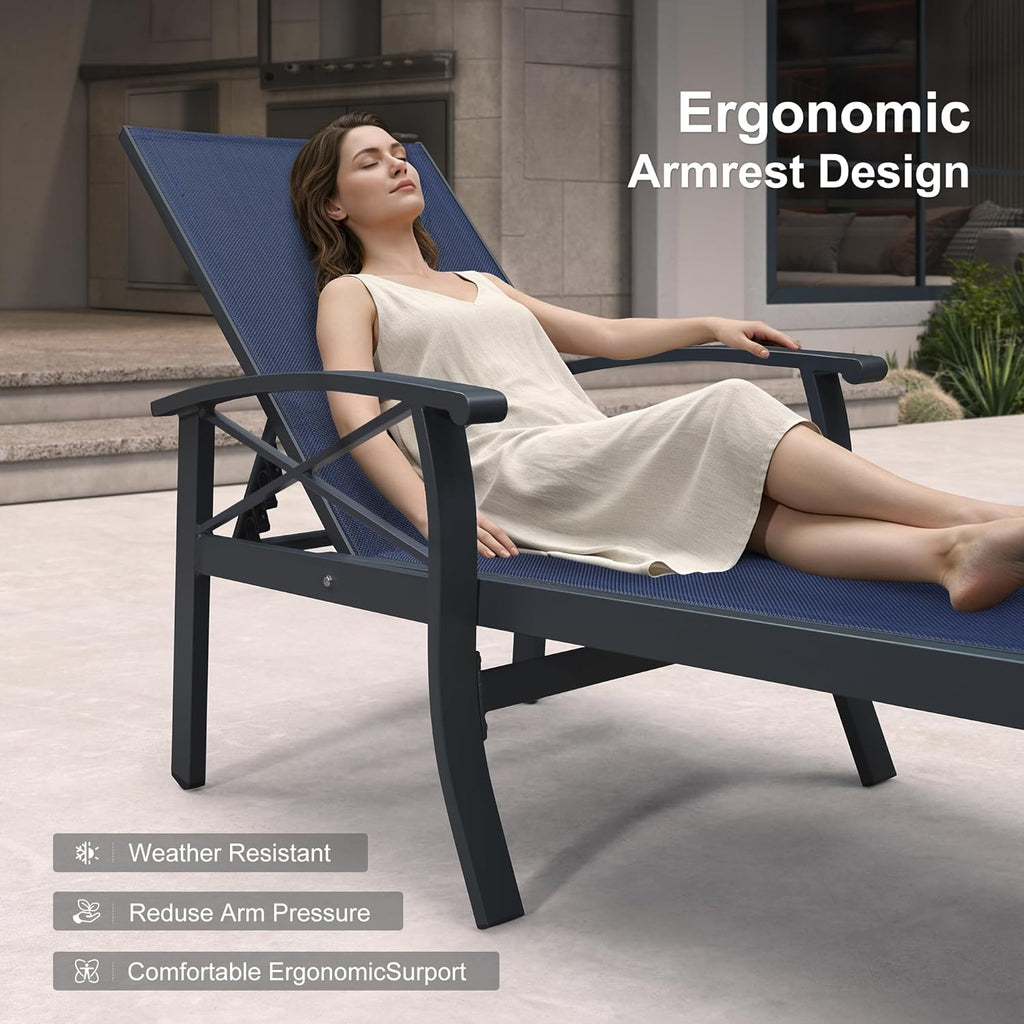 PURPLE LEAF Oversized Chaise Lounge Chair Outdoor Extra Wide Pool Lounge Chairs 5 Adjustable Position with Armrests and Side Table, Aluminum Patio Lounge Chair for Outside, Backyard, Pool