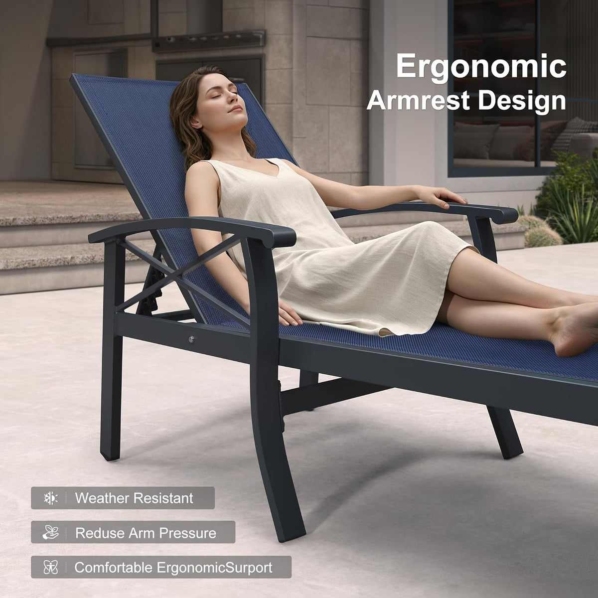 PURPLE LEAF Oversized Chaise Lounge Chair Outdoor Extra Wide Pool Lounge Chairs 5 Adjustable Position with Armrests and Side Table, Aluminum Patio Lounge Chair for Outside, Backyard, Pool