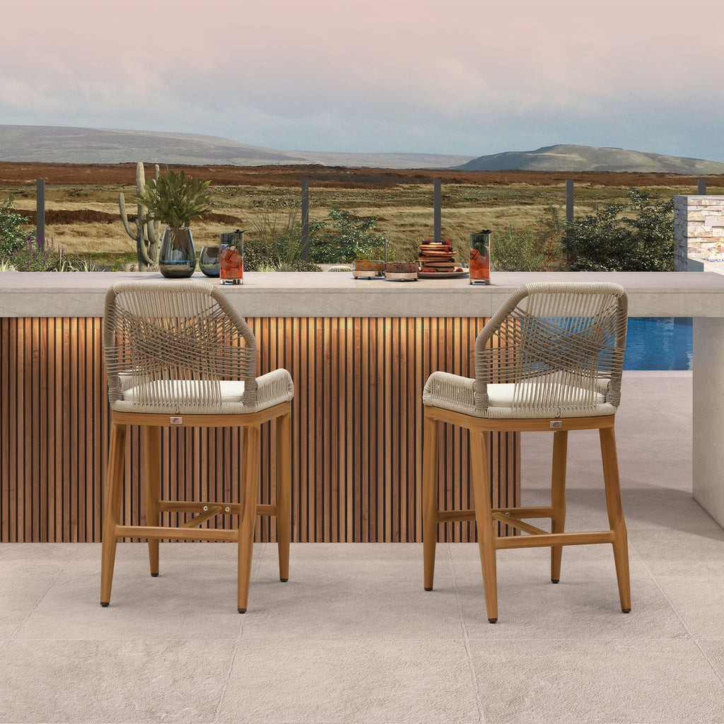 PURPLE LEAF Patio Bar Stools Counter Stools Outdoor Rattan Chairs with Back Modern Aluminum Woven Barstools for Garden Patio Kitchen Indoor
