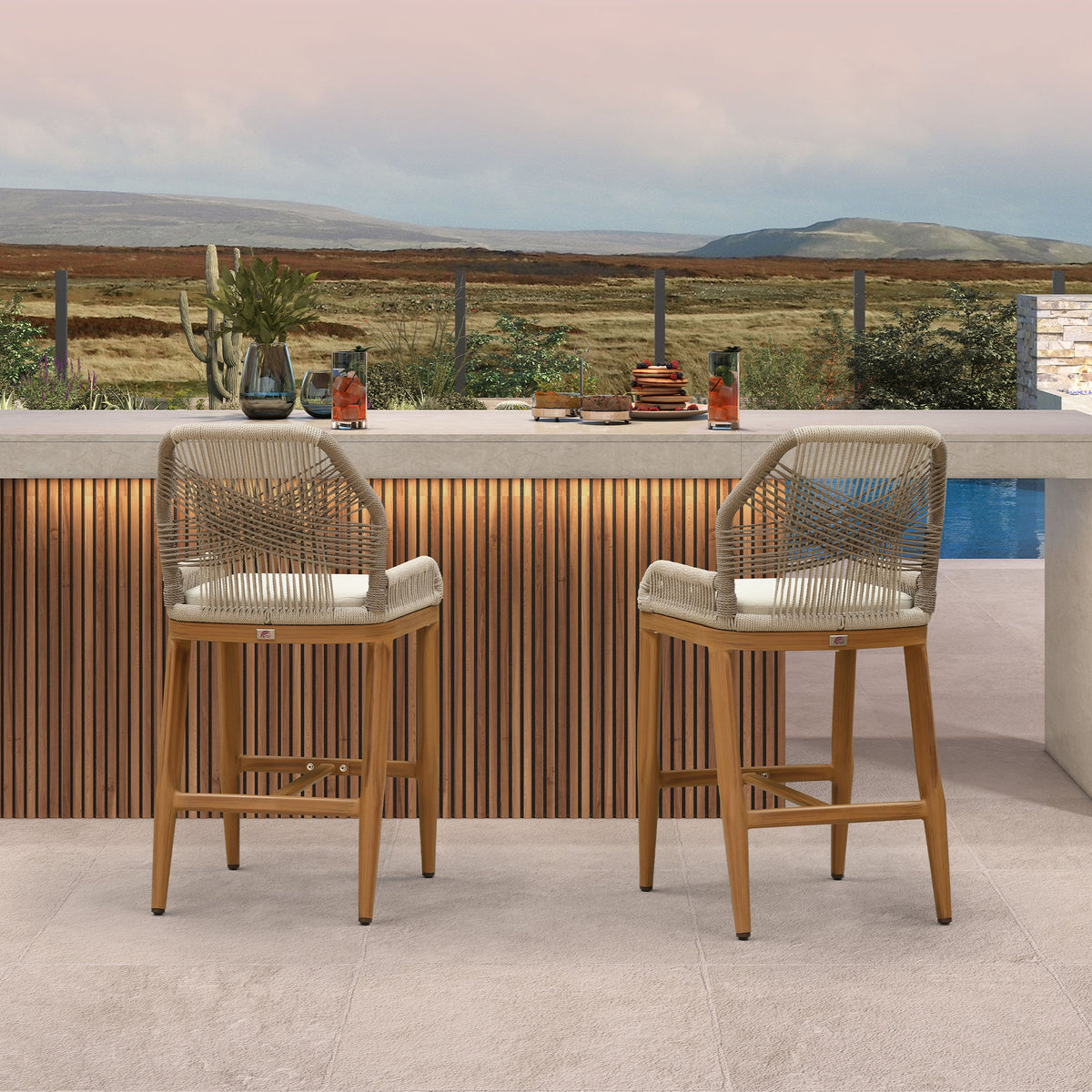 PURPLE LEAF Patio Bar Stools Counter Stools Outdoor Rattan Chairs with Back Modern Aluminum Woven Barstools for Garden Patio Kitchen Indoor