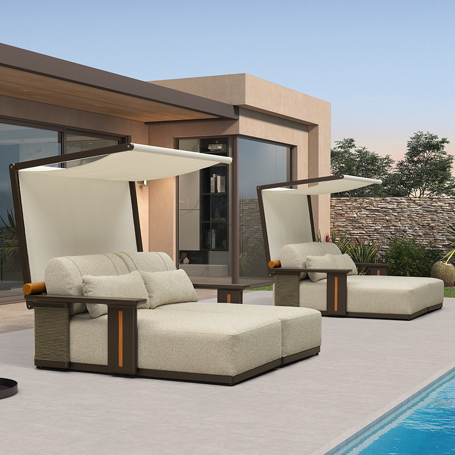 PURPLE LEAF Outdoor Chaise Lounge Modern Aluminum Teak Finish Lounge Chair with Thick Cushion and 2 Pillows Elegant Style Lounger for Residential Commercial Patio Pool and Villa