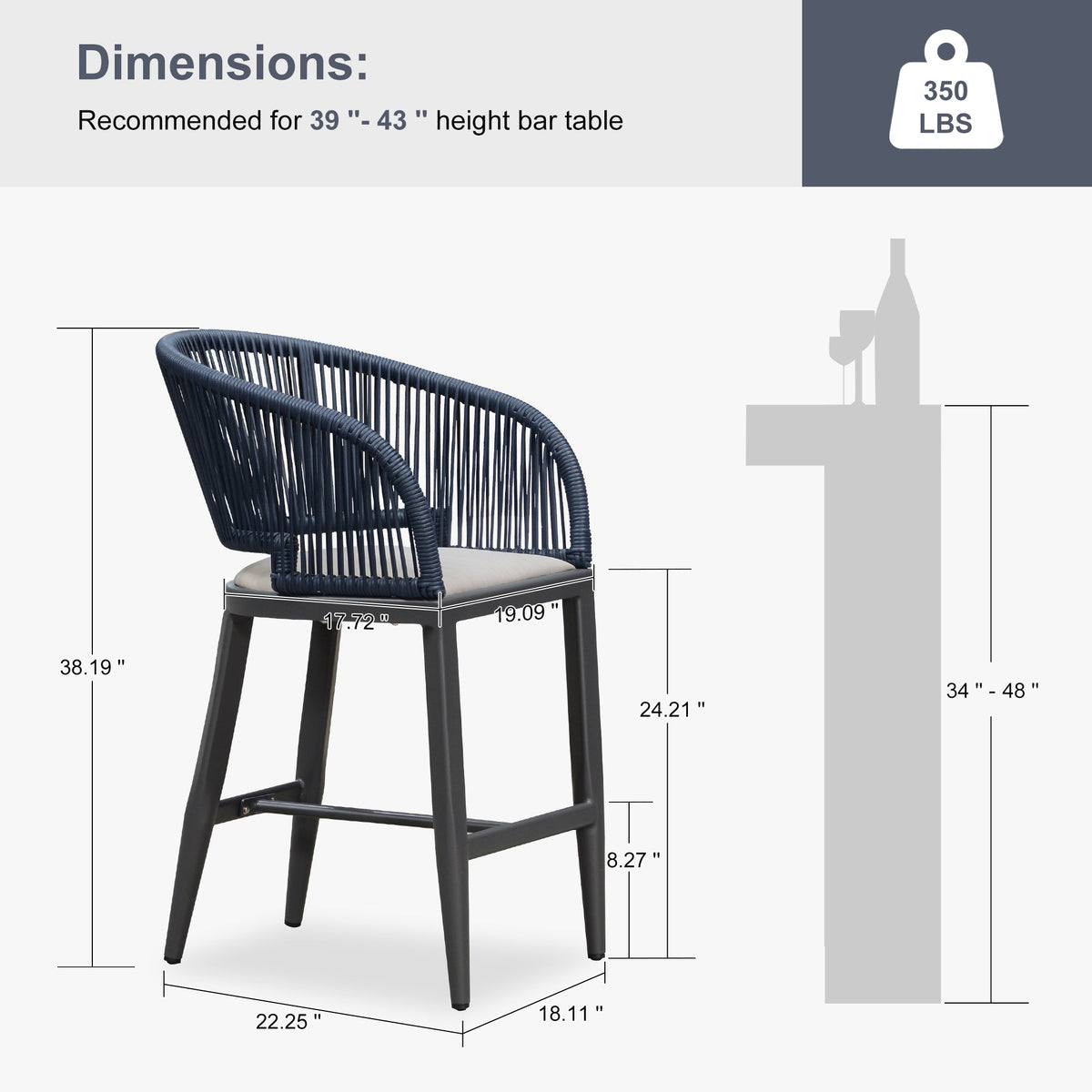 Clearance - PURPLE LEAF Outdoor Bar Stool Set of 2 Modern Rattan Bar Chairs with Woven Rope Back Wicker Patio Barstools for Indoor Kitchen Garden