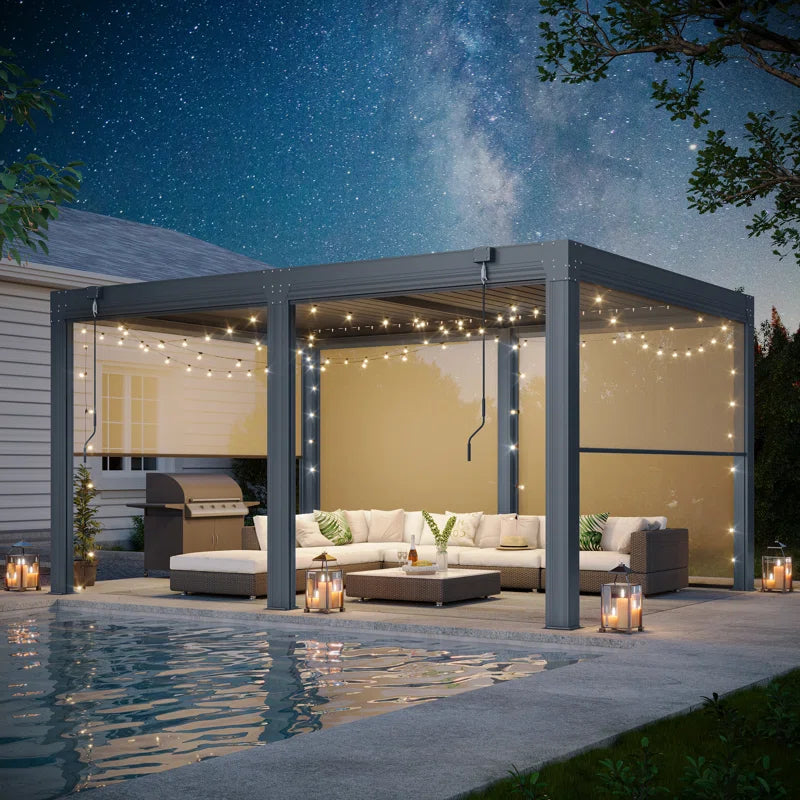 Erommy Aluminum Louvered Pergola, Outdoor Pergola with Adjustable Louvered Roof