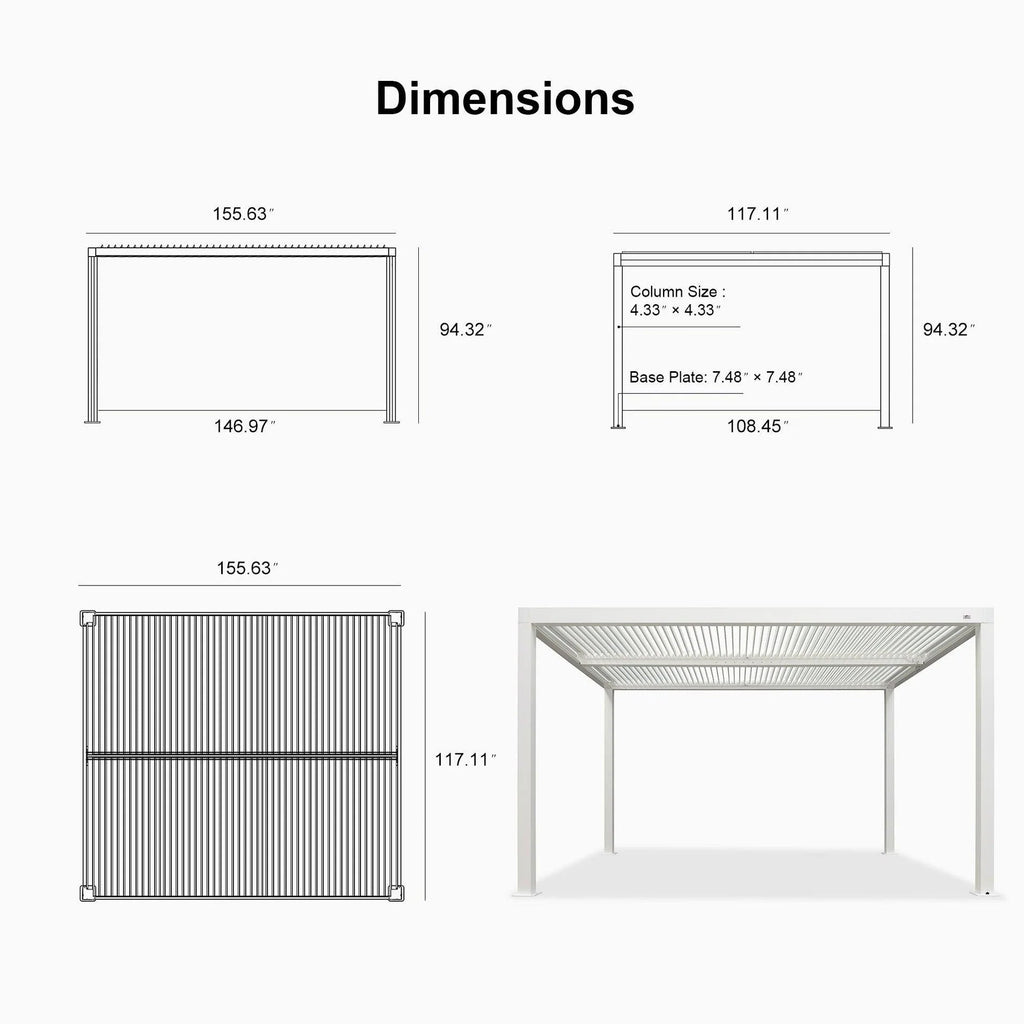 Hanso Home Louvered Pergola Modern White Pergola with Adjustable Roof for Deck Backyard Garden