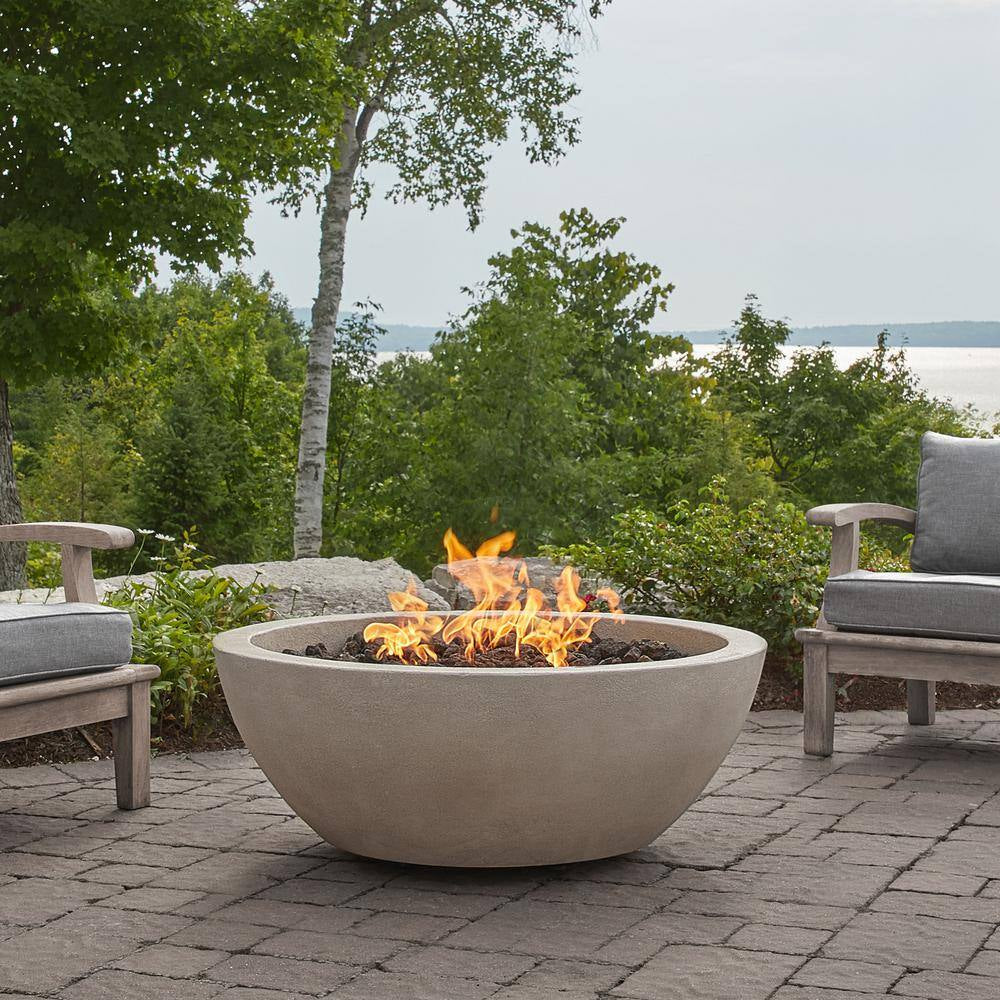 Jensen Co, Pompton 42 In. round Concrete Composite Propane Fire Pit in Fog with Vinyl Cover