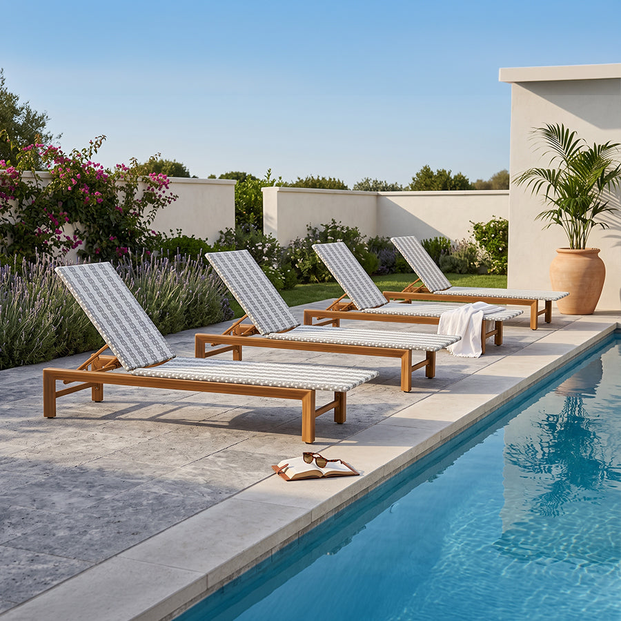 PURPLE LEAF Outdoor Teak Chaise Lounge Chair, Wood Grain Aluminum Outdoor Pool Lounge Chairs with Adjustable Backrest, Breathable Recliner for Patio, Poolside, Garden