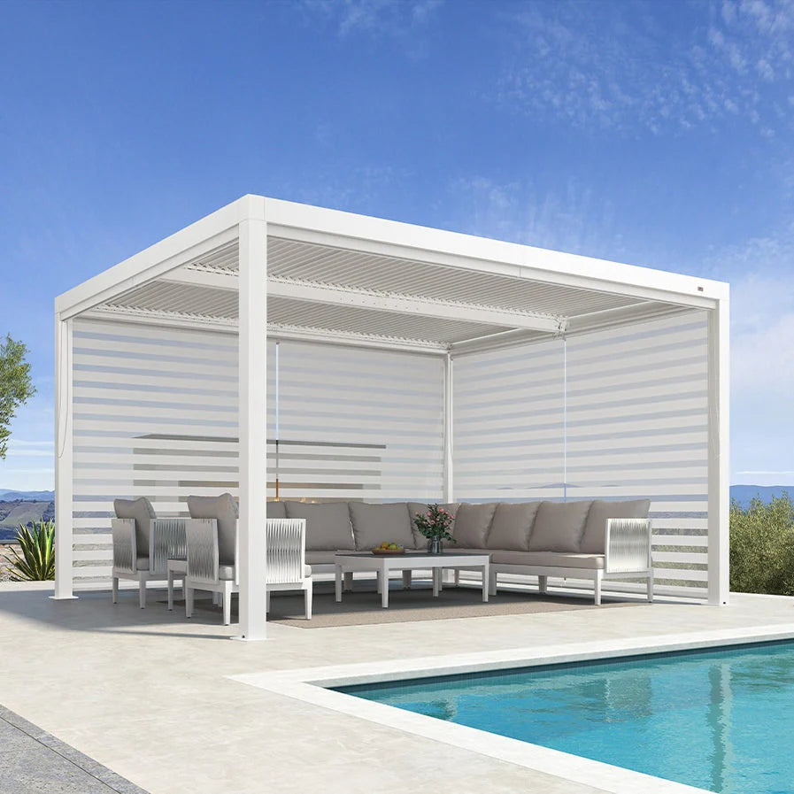 Hanso Home Louvered Pergola Modern White Pergola with Adjustable Roof for Deck Backyard Garden