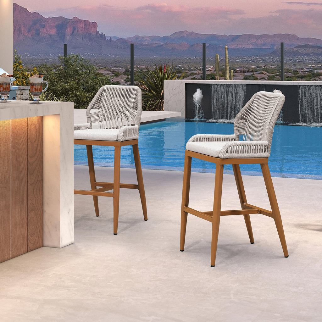 PURPLE LEAF Bar Stools Set of 4 Outdoor Aluminum Barstools with Back Modern Wicker Rattan Boho Garden Pool Patio Bar Chairs