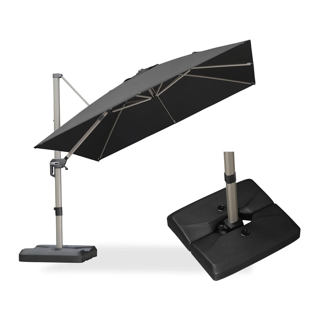 PURPLE LEAF Hailar Deluxe Aluminum Patio Umbrella with Base, Square and Rectangular Umbrella
