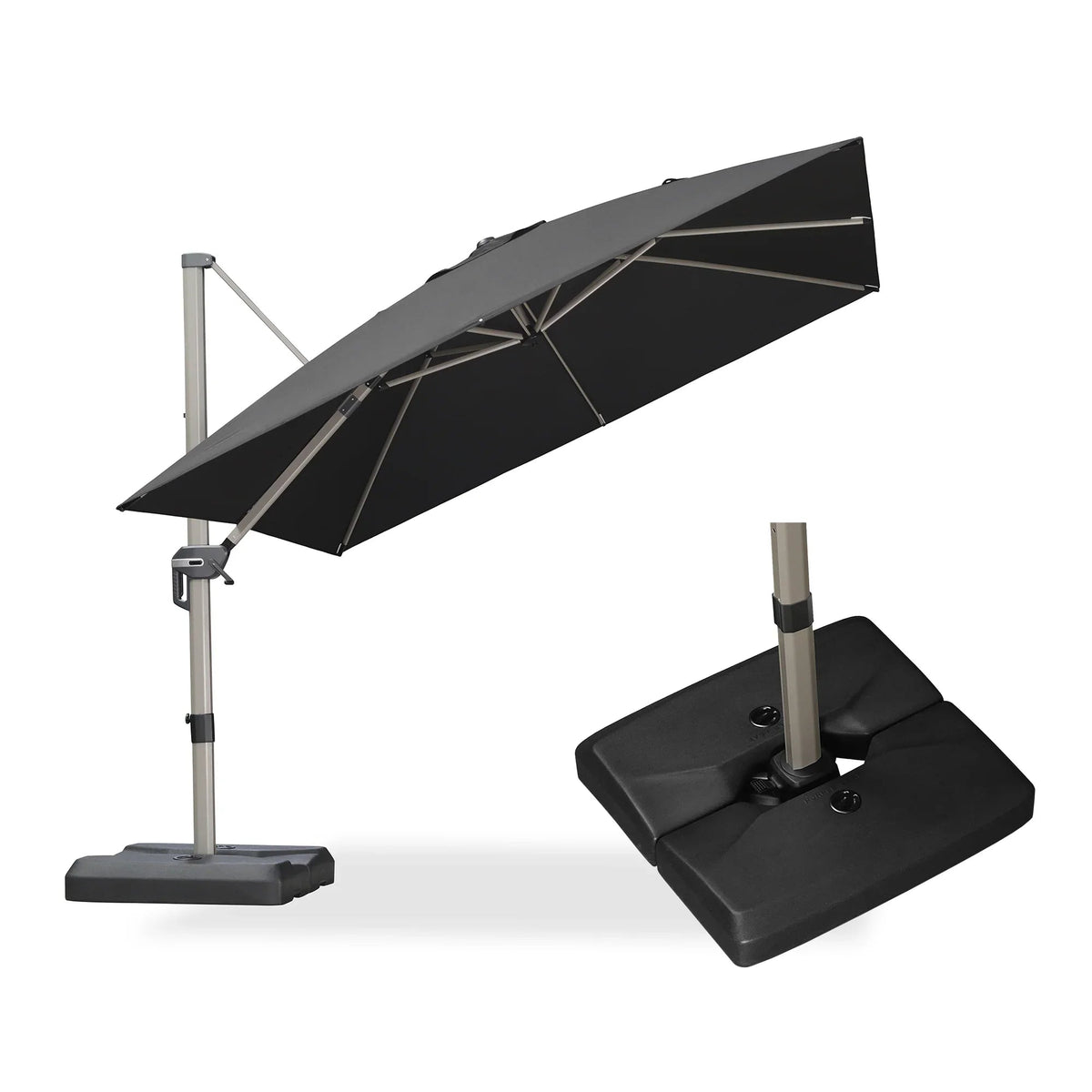 PURPLE LEAF Hailar Deluxe Aluminum Patio Umbrella with Base, Square and Rectangular Umbrella