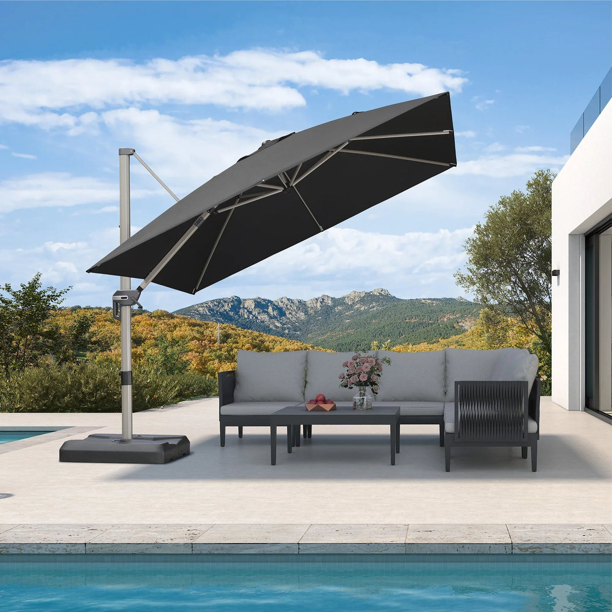 PURPLE LEAF Hailar Deluxe Aluminum Patio Umbrella with Base, Square and Rectangular Umbrella