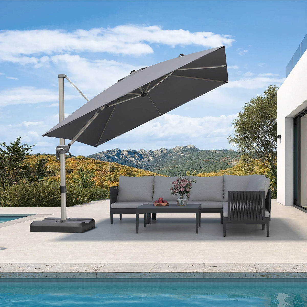 PURPLE LEAF Hailar Deluxe Aluminum Patio Umbrella with Base, Square and Rectangular Umbrella