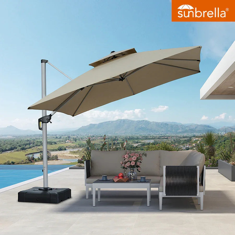 PURPLE LEAF – Parasol de terrasse Premium Classic SUNBRELLA déporté