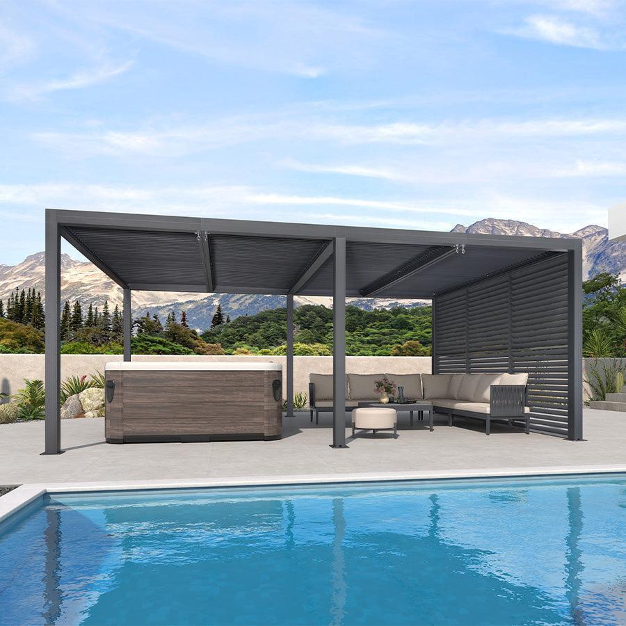 PURPLE LEAF Athena Louvered Pergola Grey Outdoor Aluminum Pergola with Shutter Wall Adjustable Gazebo Rainproof for Patio Deck Garden