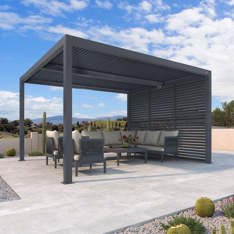 PURPLE LEAF Athena Louvered Pergola Grey Outdoor Aluminum Pergola with Shutter Wall Adjustable Gazebo Rainproof for Patio Deck Garden