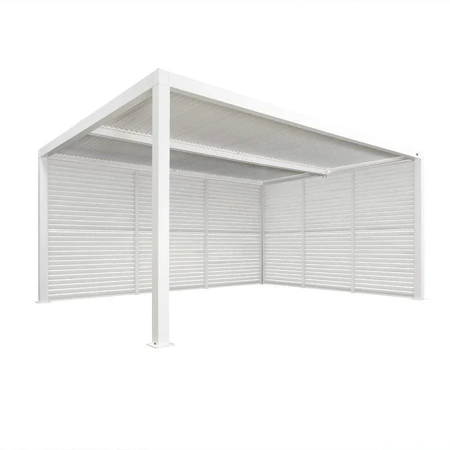 PURPLE LEAF Athena Louvered Pergola white Outdoor Aluminum Pergola with Shutter Wall Adjustable Gazebo Rainproof for Patio Deck Garden