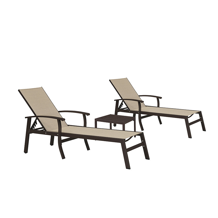 PURPLE LEAF Outdoor Chaise Lounge Chair Patio Pool Lounger Aluminum Chairs with Side Table and Wheels Adjustable Tanning Recliner with Armrests for Outside Backyard Deck Beach