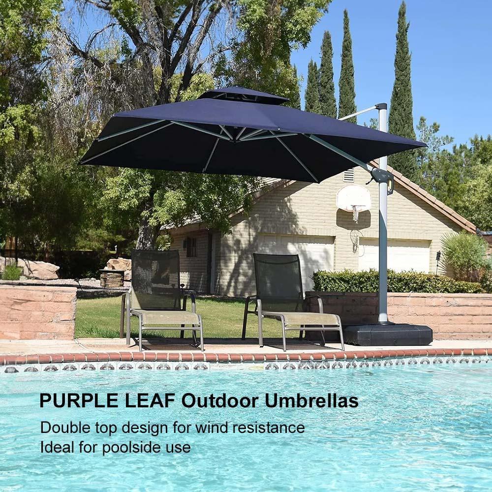 PURPLE LEAF Outdoor Windproof Umbrella, Square Cantilever Umbrella Outside Patio