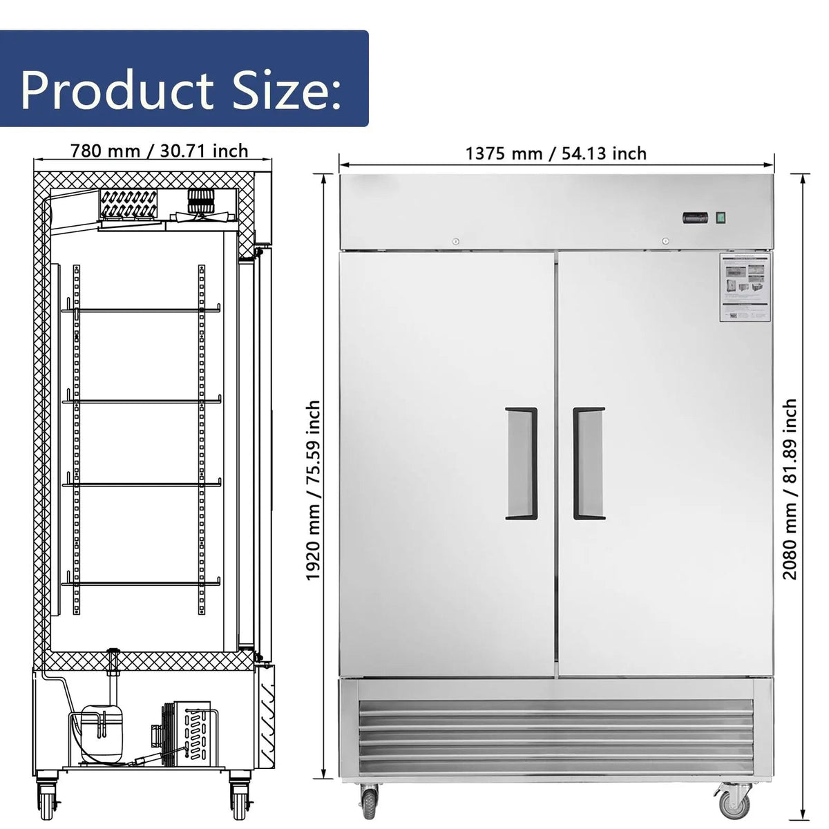 42.2 Cu.ft. Freezer, Double Door, 54" Width, Upright Fan Cooling Freezer, DOBA-FZ42